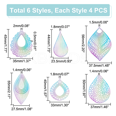 24Pcs 6 Style Spray Painted 430 Stainless Steel Pendants STAS-UN0045-84-1
