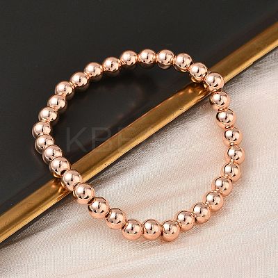 Brass Round Beaded Stretch Bracelets for Men Women BJEW-B148-05D-RG-1