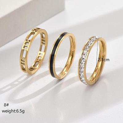 3Pcs Hollow Out 304 Stainless Steel Micro Pave Clear Cubic Zirconia with Enamel Finger Rings FS-WGFDE09-07-1