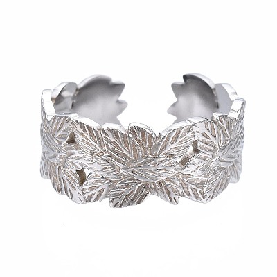 Non-Tarnish 304 Stainless Steel Leaf Wrap Open Cuff Ring LS-RJEW-T023-27P-1