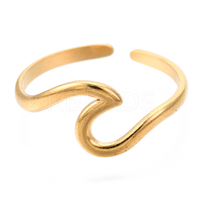 Ion Plating(IP) 304 Stainless Steel Sea Wave Cuff Rings RJEW-N038-115LG-1
