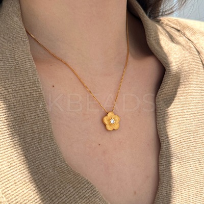 Flower 925 Sterling Silver Micro Pave Clear Cubic Zirconia Pendant Necklaces for Women NJEW-F338-10G-1
