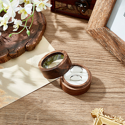 Round Walnut Wooden Engagement Ring Boxes CON-WH0093-03B-1