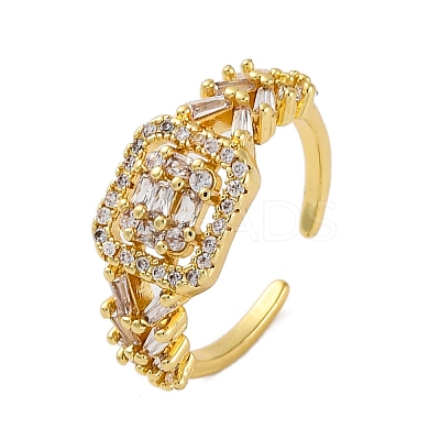 Rack Plating Brass Micro Pave Clear Cubic Zirconia Open Cuff Finger Rings for Women RJEW-M028-94G-1
