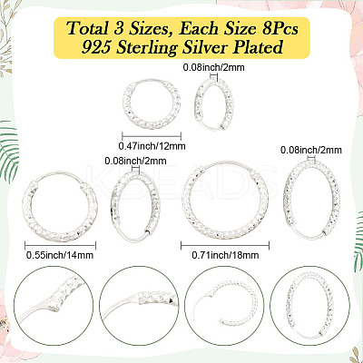 24Pcs 3 Styles Brass Textured Hoop Earrings EJEW-SC0010-89S-1