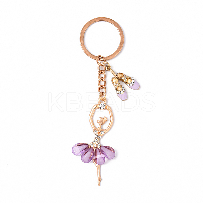 Alloy Crystal Rhinestone & Resin Ballet Dancer Girl Keychain KEYC-YW00228-01-1