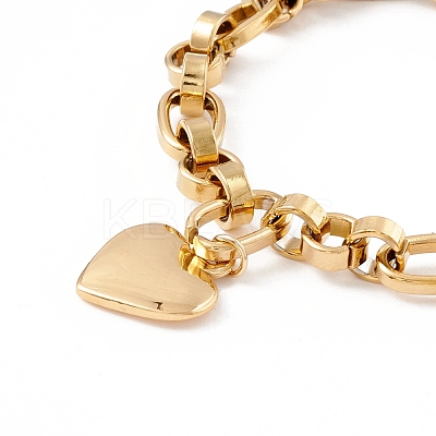 PVD Vacuum Plating 201 Stainless Steel Heart Charm Bracelet for Women STAS-P304-28G-1