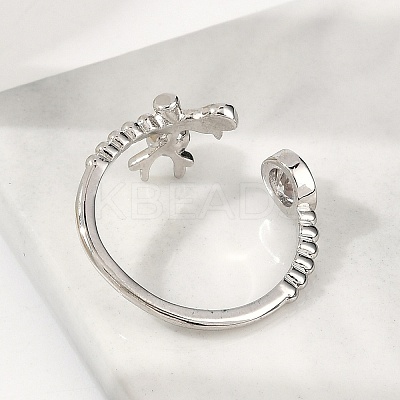 Dolphin Brass Micro Pave Cubic Zirconia Cuff Rings for Women RJEW-K240-10P-1