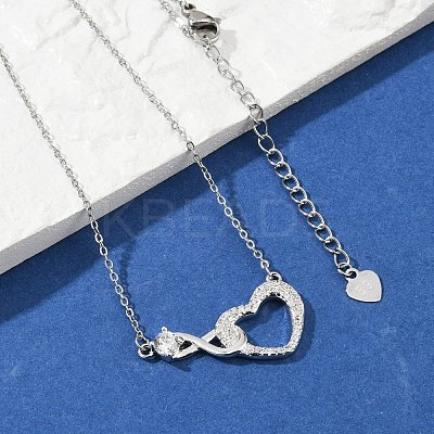 Brass Pave Clear Cubic Zirconia Infinity Heart Pendant Nceklaces for Women NJEW-V011-01P-1