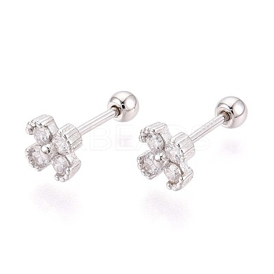 925 Sterling Silver Micro Pave Clear Cubic Zirconia Flower Stud Earrings STER-N016-86P-1