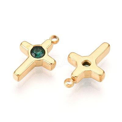 Ion Plating(IP) 304 Stainless Steel Micro Pave Cubic Zirconia Charms STAS-N110-01G-G-1