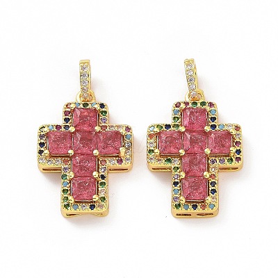 Brass Micro Pave Clear Cubic Zirconia Pendants ZIRC-F135-24G-01A-1
