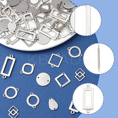 64Pcs 8 Styles 304 Stainless Steel Geometric Links/Connectors STAS-FS0002-02-1