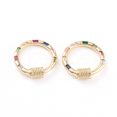 Brass Micro Pave Cubic Zirconia Screw Carabiner Lock Charms ZIRC-L093-62G-1