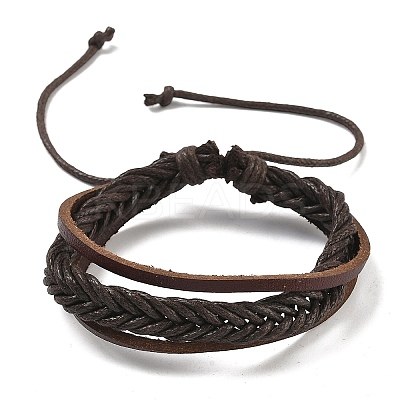 Adjustable Leather Cord Multi-Strand Bracelets BJEW-M169-06-1