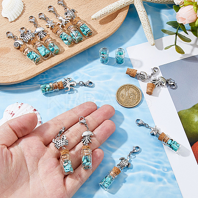 24Pcs 6 Styles Ocean Series Synthetic Turquoise Pendant Decorations HJEW-FH00109-1