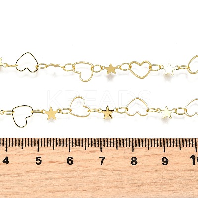 Brass Star Heart Link Chain Necklaces NJEW-M108-30G-1
