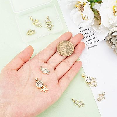 8Pcs 8 Style Brass Micro Pave Clear Cubic Zirconia Pendants ZIRC-FH0001-25-1