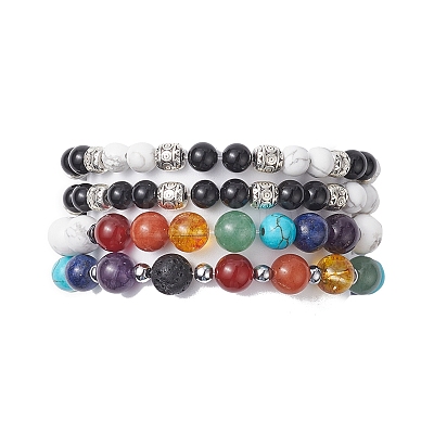 4Pcs 4 Style Natural & Synthetic Mixed Gemstone Strech Bracelets Set BJEW-JB09347-1