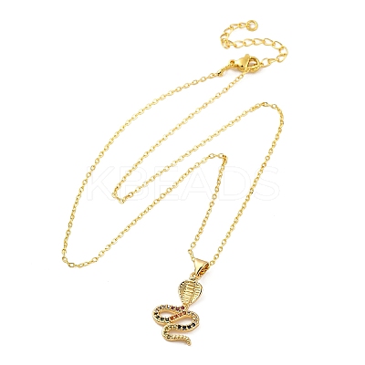 Brass Micro Pave Colorful Cubic Zirconia Snake Pendant Necklaces LS-NJEW-S438-02H-G-1