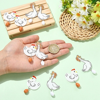 6Pairs 2 Styles Printed Acrylic Pendants OACR-YW0004-57-1-1