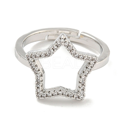 Star Rack Plating Brass Micro Pave Cubic Zirconia Adjustable Rings for Women RJEW-F162-13P-1
