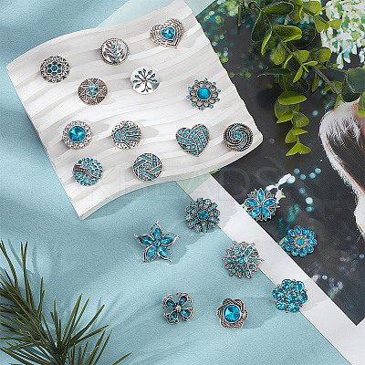 20Pcs Alloy Rhinestone Snap Button BUTT-GO0001-03B-1