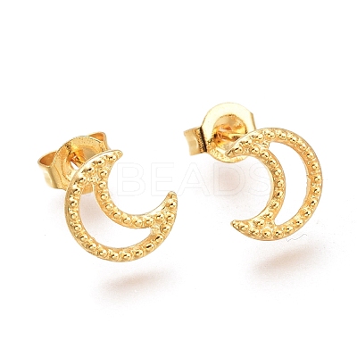 304 Stainless Steel Crescent Moon Stud Earrings EJEW-H100-06A-G-1