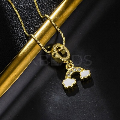 Brass Micro Pave Clear Cubic Zirconia Cloud Rainbow Pendant Necklaces NJEW-C071-02G-1
