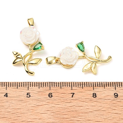 Brass Micro Pave Clear Cubic Zirconia with Resin Pendants KK-G533-03G-02-1