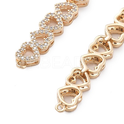 Brass Micro Pave Clear Cubic Zirconia Multi Heart Connector Charms KK-B125-05G-1