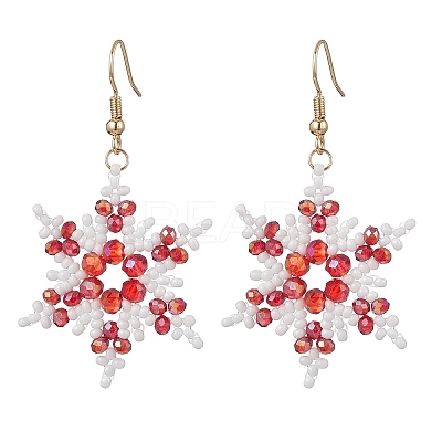 304 Stainless Steel Glass Seed Beads Snowflake Dangle Earrings EJEW-MZ00537-03-1
