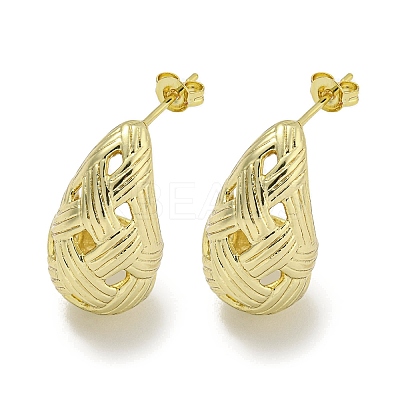 Teardrop Texture Hollow Brass Stud Earrings for Women EJEW-E312-12G-1