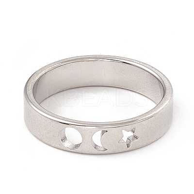 Non-Tarnish 201 Stainless Steel Moon and Star Finger Ring for Women LS-RJEW-A006-02P-1