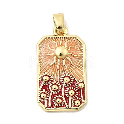 Rectangle with Sun Brass Pendants KK-C134-35G-1