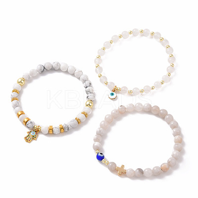 6Pcs 6 Style Natural Mixed Gemstone Beaded Stretch Bracelets Set BJEW-JB09117-1