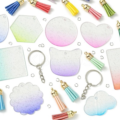 DIY Acrylic Disc Tassel Keychain Making Kits DIY-FS0006-01C-1