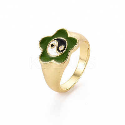 Rack Plating Light Gold Alloy Enamel Wide Band Rings RJEW-Q163-006-RS-1