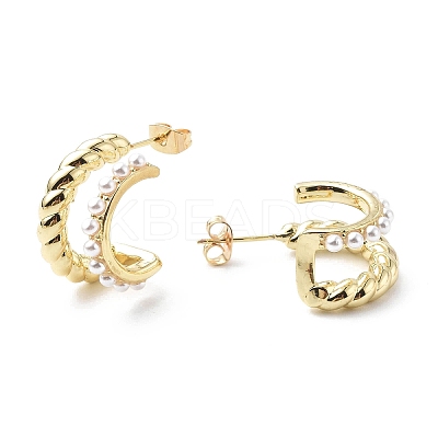 ABS Plastic Pearl Beaded C-shape Stud Earrings for Women EJEW-G333-05G-1