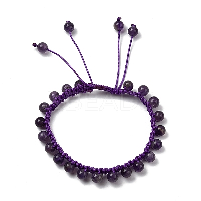 Adjustable Natural Amethyst Beads Braided Bead Bracelets for Men Women BJEW-L713-B06-1