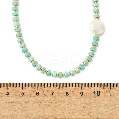 Natural Keshi Pearl Coin and Natural Amazonite Heishi Beaded Necklaces for Women NJEW-JN06344-1