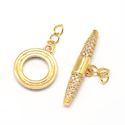 Brass Micro Pave Cubic Zirconia Ring Toggle Clasps ZIRC-E010-24G-1