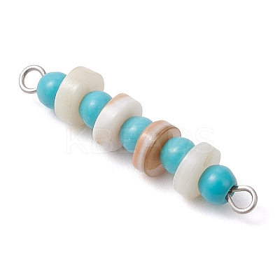 Synthetic Turquoise Round & Natural Freshwater Shell Disc Beaded Connector Charms PALLOY-JF03987-01-1