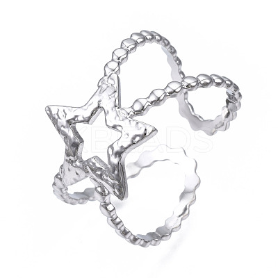 Non-Tarnish 304 Stainless Steel Star Open Cuff Ring RJEW-T023-05P-1