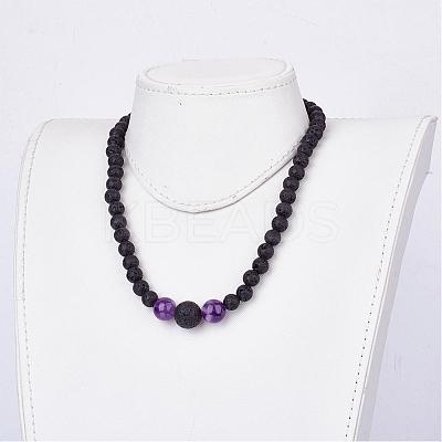 Natural Amethyst Beaded Necklaces & Stretch Bracelets Jewelry Sets SJEW-JS00918-05-1
