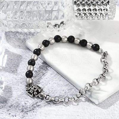 304 Stainless Steel Skull Link Bracelets BJEW-F486-03P-1