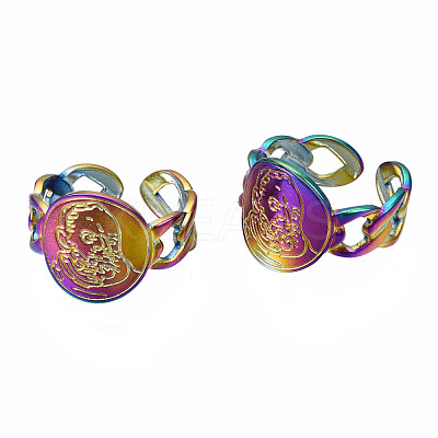 Textured Flat Round Cuff Rings RJEW-N038-015-1