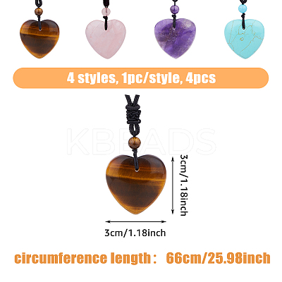 4Pcs 4 Style Heart Natural & Synthetic Mixed Gemstone Pendant Necklace with Nylon Cords NJEW-FI0001-50-1