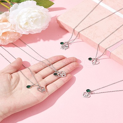 Valentine's Day 304 Stainless Steel & Green Glass Leaf Heart Pendant Cable Chain Necklaces for Women NJEW-FS00014-02-1