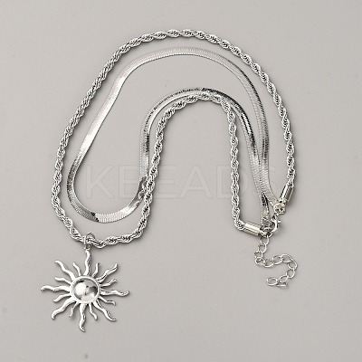 Titanium Alloy Sun Pendant Double Layer Necklaces NJEW-WH0001-38P-1